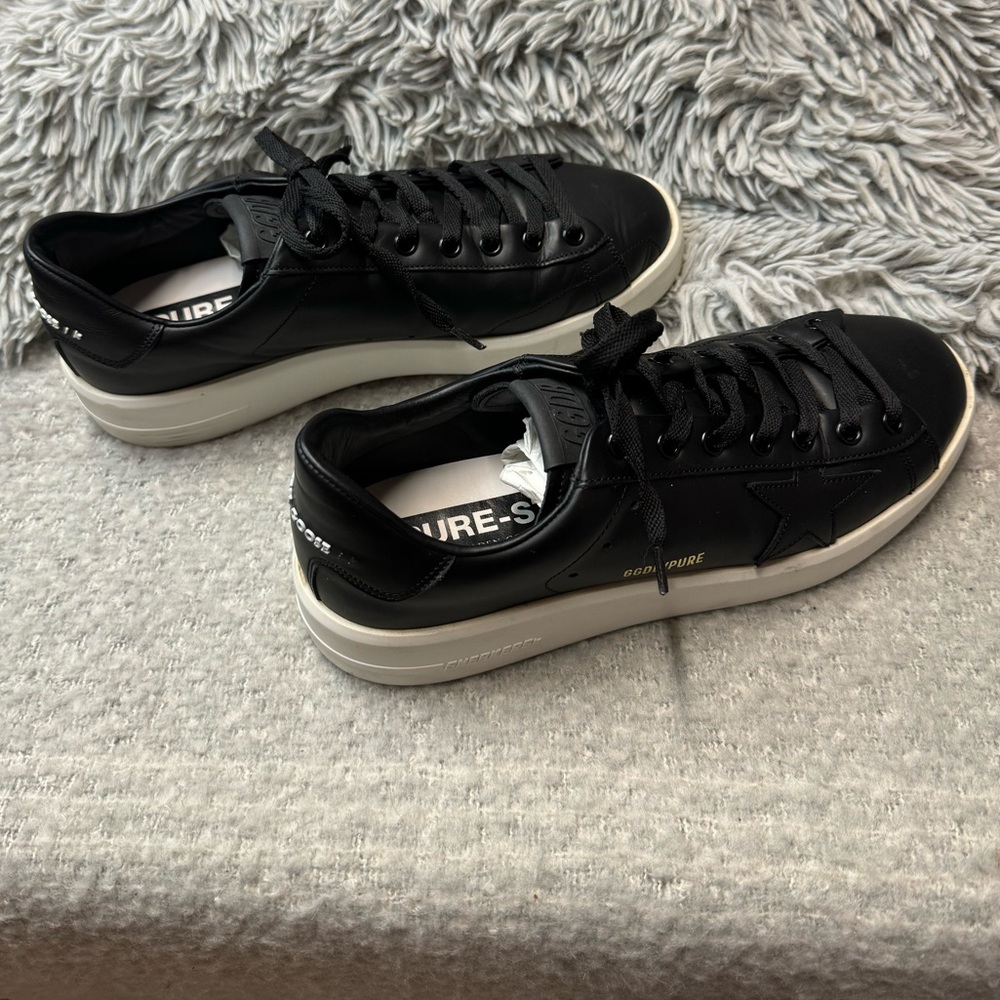 Golden Goose PURE-STAR Low Top Sneakers Black Leather in box with duster bag - Picture 3 of 16
